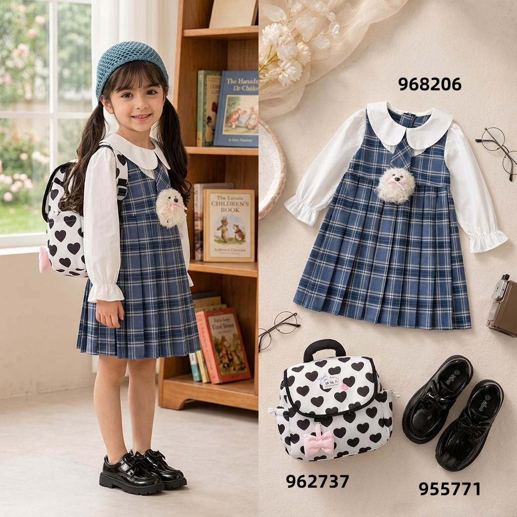 Preppy Autumn Girls' A-Line Dress, Ages 2-9 | Color: Blue | Image 1