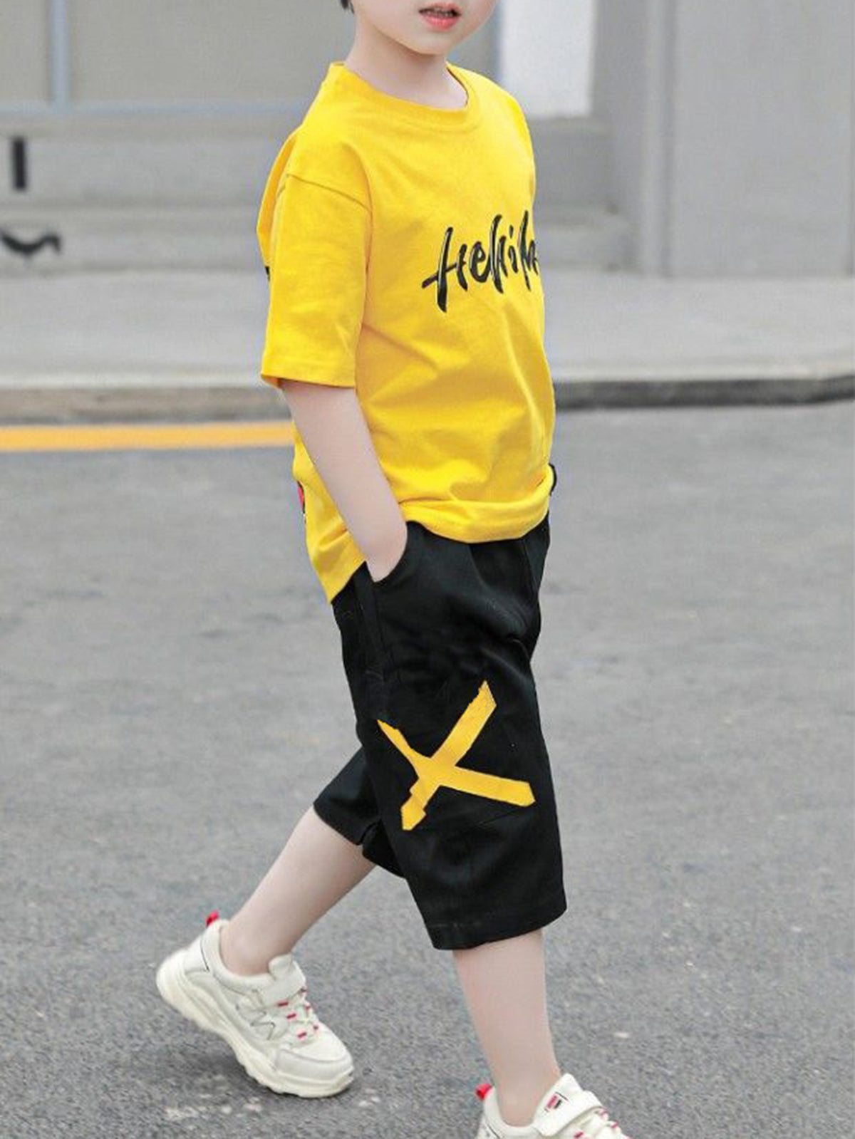 Minimalist Summer 2-Piece Boys' Pants Suit, Ages 4-13 | Color: Yellow | Image 3