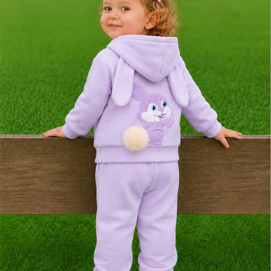 Minimalist Autumn 2-Piece Unisex Kids' Pants Suit, Ages 2-7 | Color: Purple | Image 3