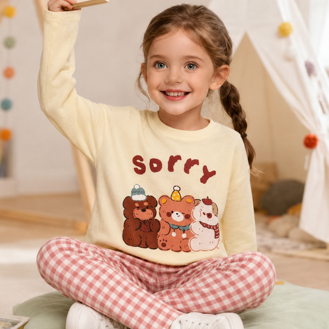All-Season Sweet & Cute Autumn 2-Piece Girls' Pajama Set, Ages 2-13 | Color: Red | Image 1