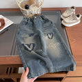 Modern Chic All-Season Trendy Autumn Girls' Jeans, Ages 2-9 | Color: Grey | Image 1