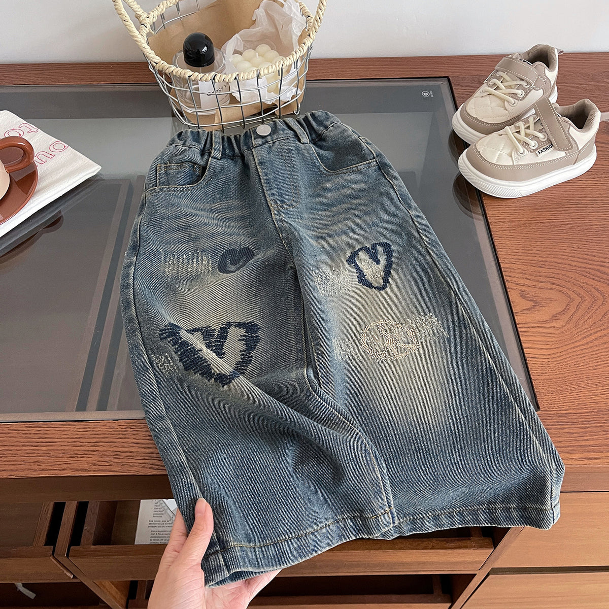 Modern Chic All-Season Trendy Autumn Girls' Jeans, Ages 2-9 | Color: Grey | Image 1