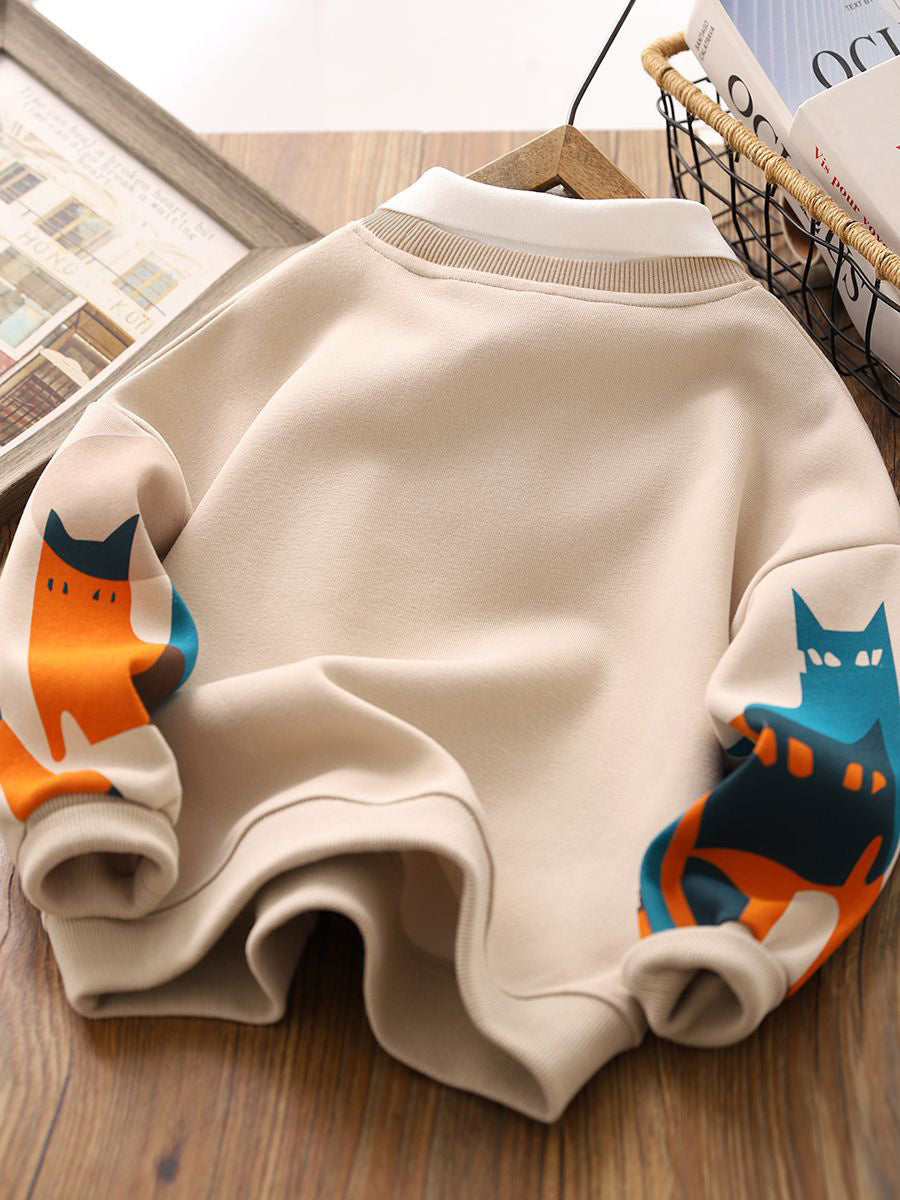 Casual Sporty Autumn Boys' Sweatshirt, Ages 4-14 | Color: Khaki | Image 3