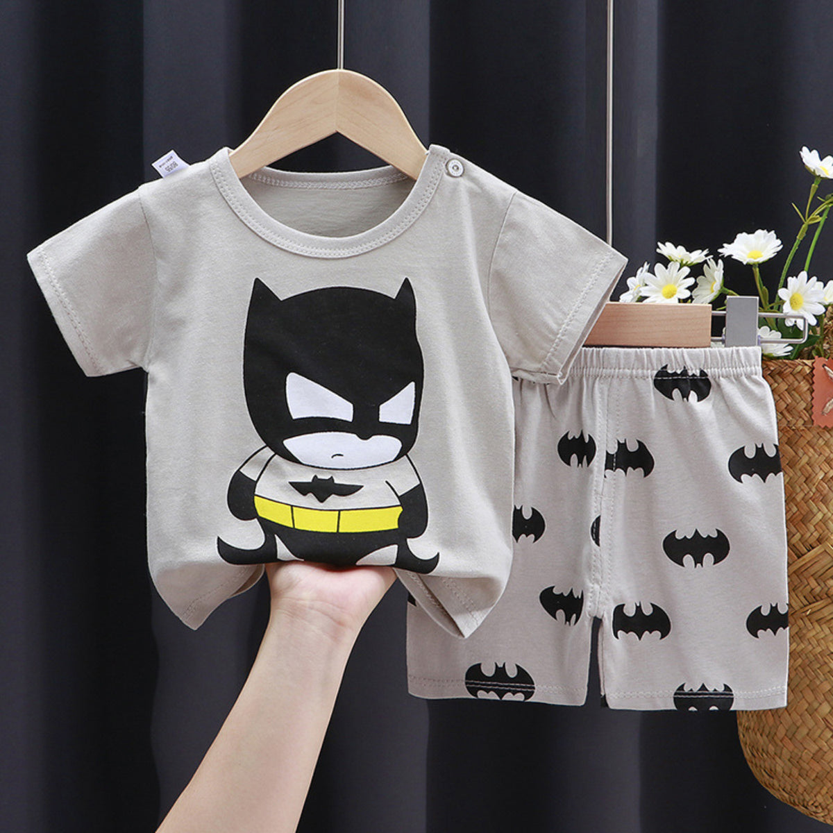 Modern Chic All-Season Minimalist Summer 2-Piece Unisex Baby Pajama Set, Ages 3-24 Months | Color: Grey | Image 1