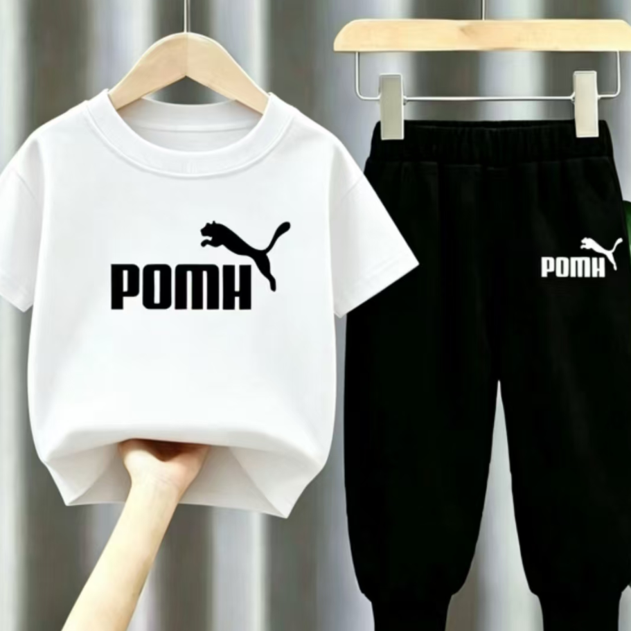Modern Chic All-Season Casual Sporty Summer 2-Piece Unisex Kids' Pants Suit, Ages 2-11 | Color: White | Image 1