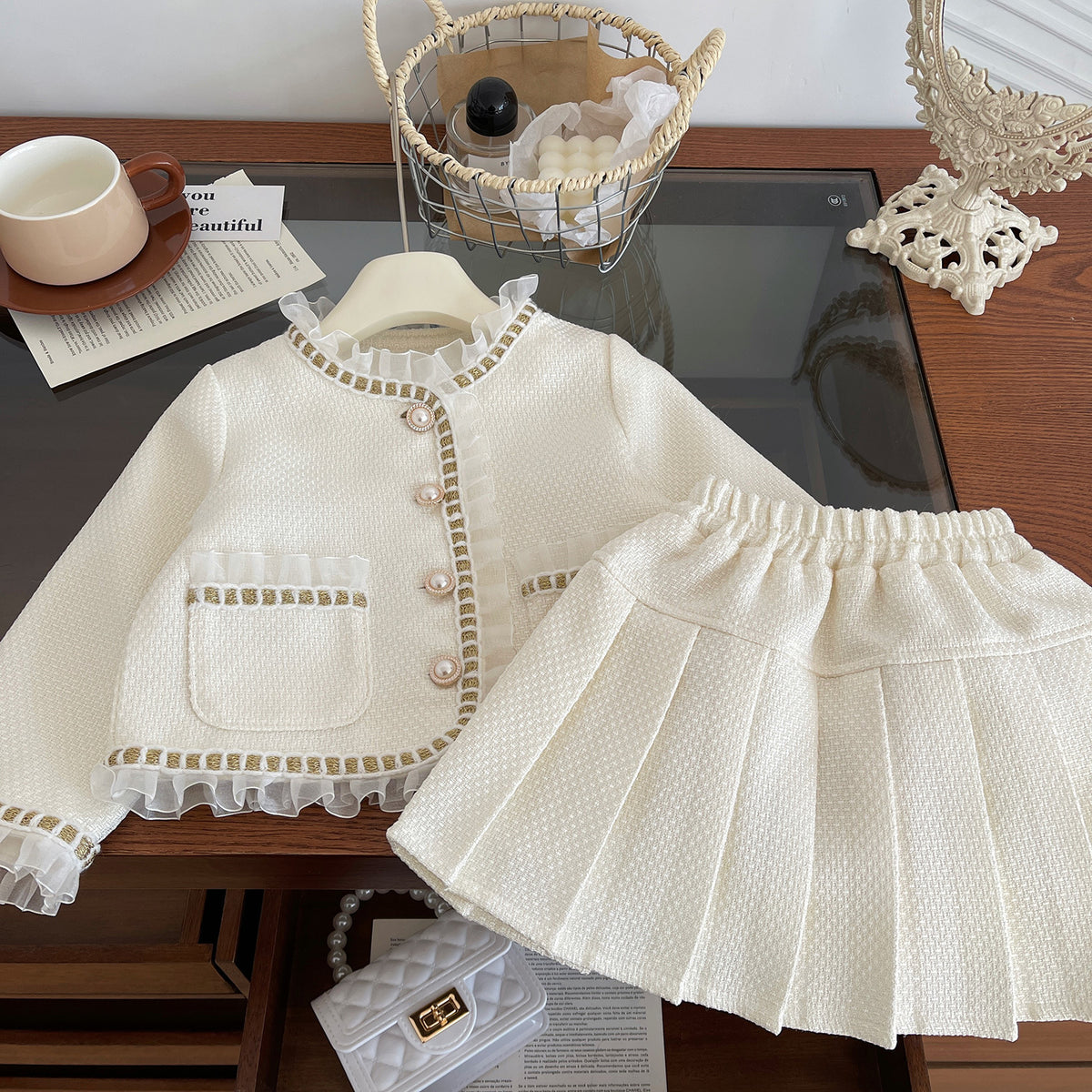 Elegant Autumn 2-Piece Girls' Dress Suit, Ages 2-9 | Color: Beige | Image 1