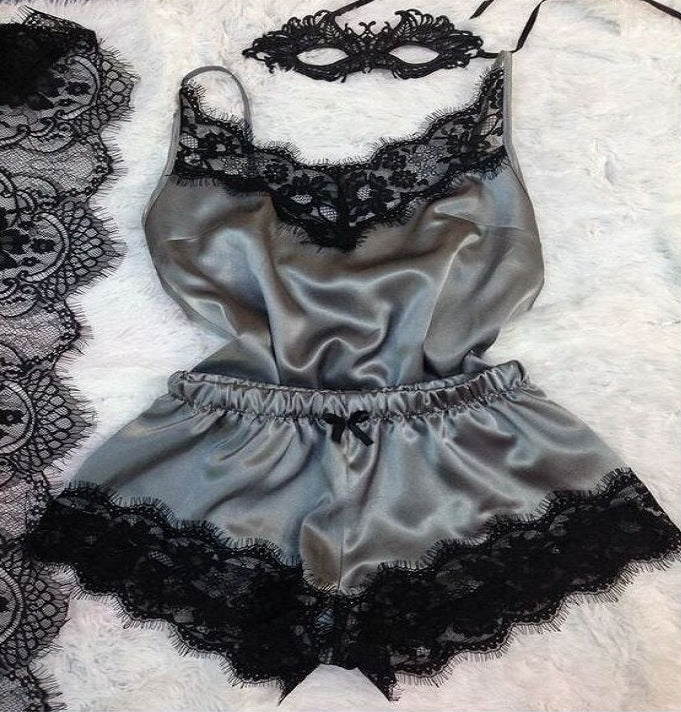 Minimalist Summer 2 Pcs Women 's Sleeveless Night Set | Color: Dark Grey | Image 1