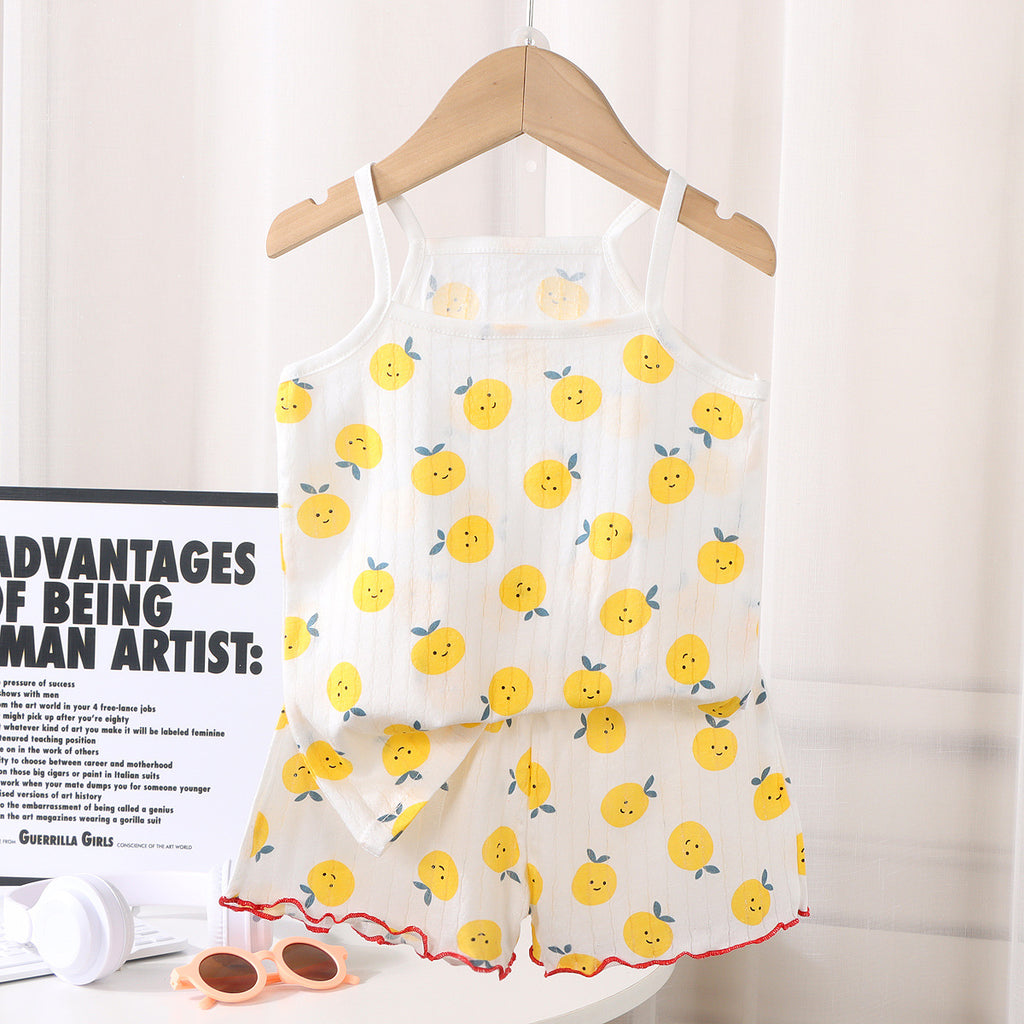 Minimalist Summer 2-Piece Girls' Pajama Set, Ages 2-7 | Color: Yellow | Image 1