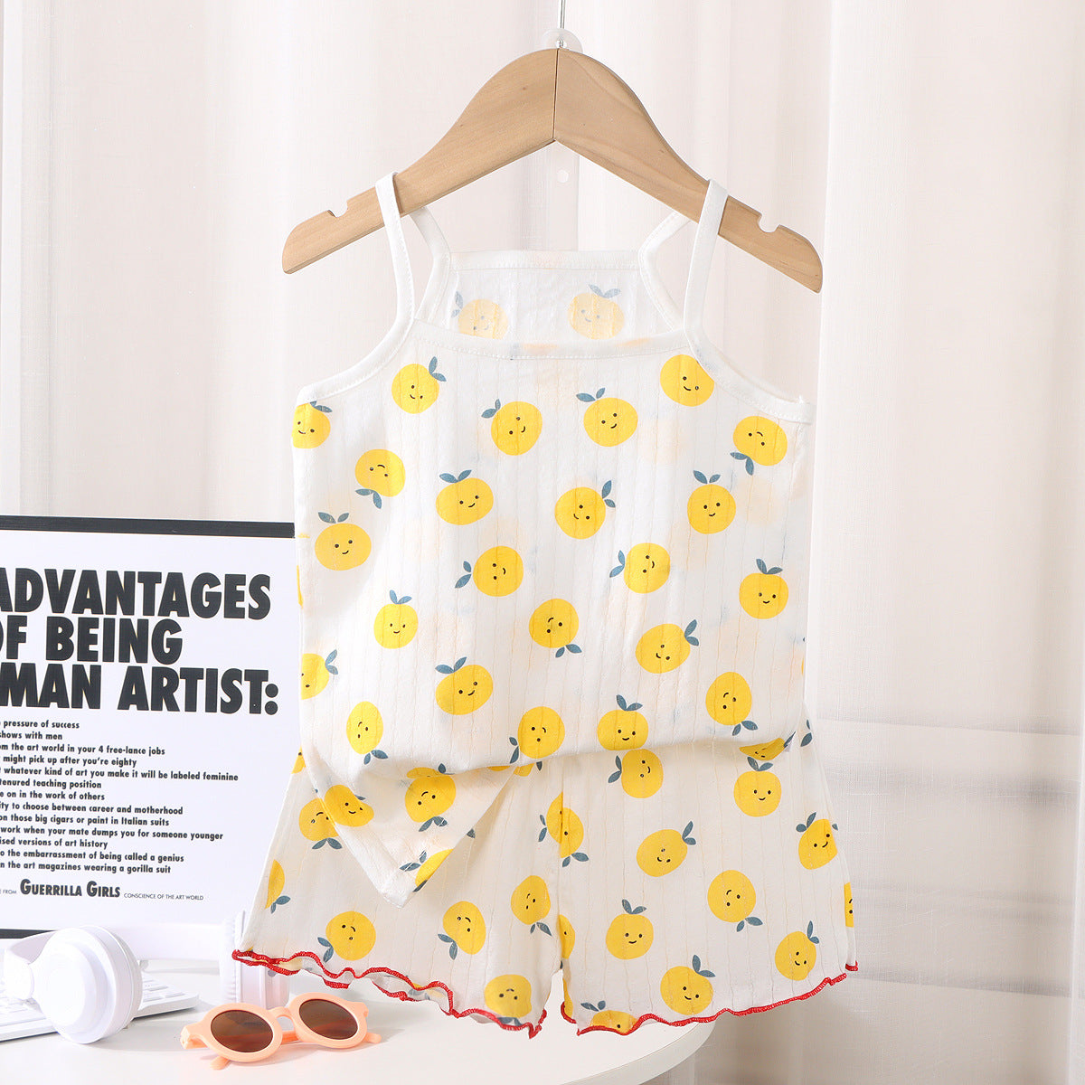 Minimalist Summer 2-Piece Girls' Pajama Set, Ages 2-7 | Color: Yellow | Image 1