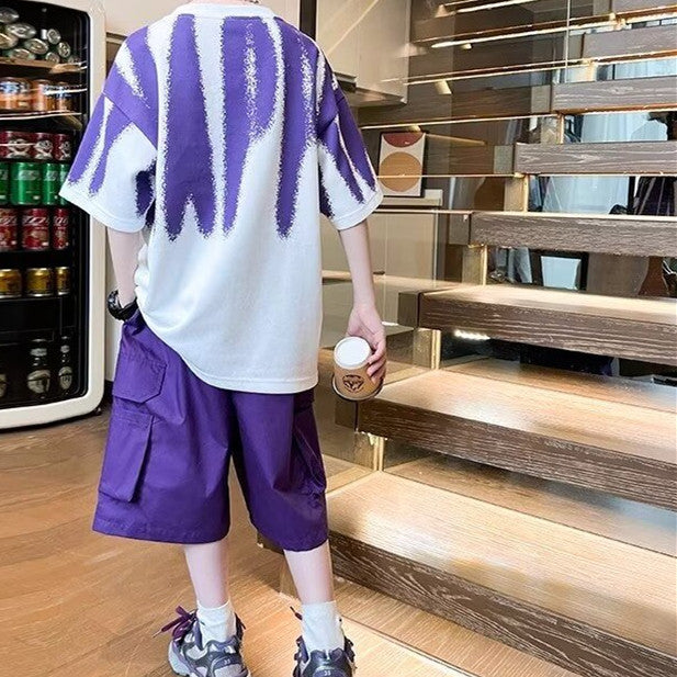 Casual Sporty Summer 2-Piece Boys' Pants Suit, Ages 4-14 | Color: Purple | Image 3