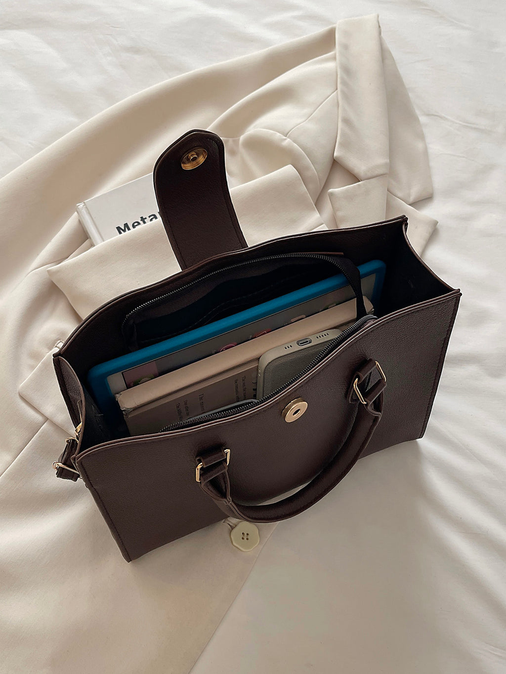 Modern Chic All-Season PU/Artificial Leather/Microfiber Leather Women's Handbags Tote Bags | Color: Coffee | Image 2