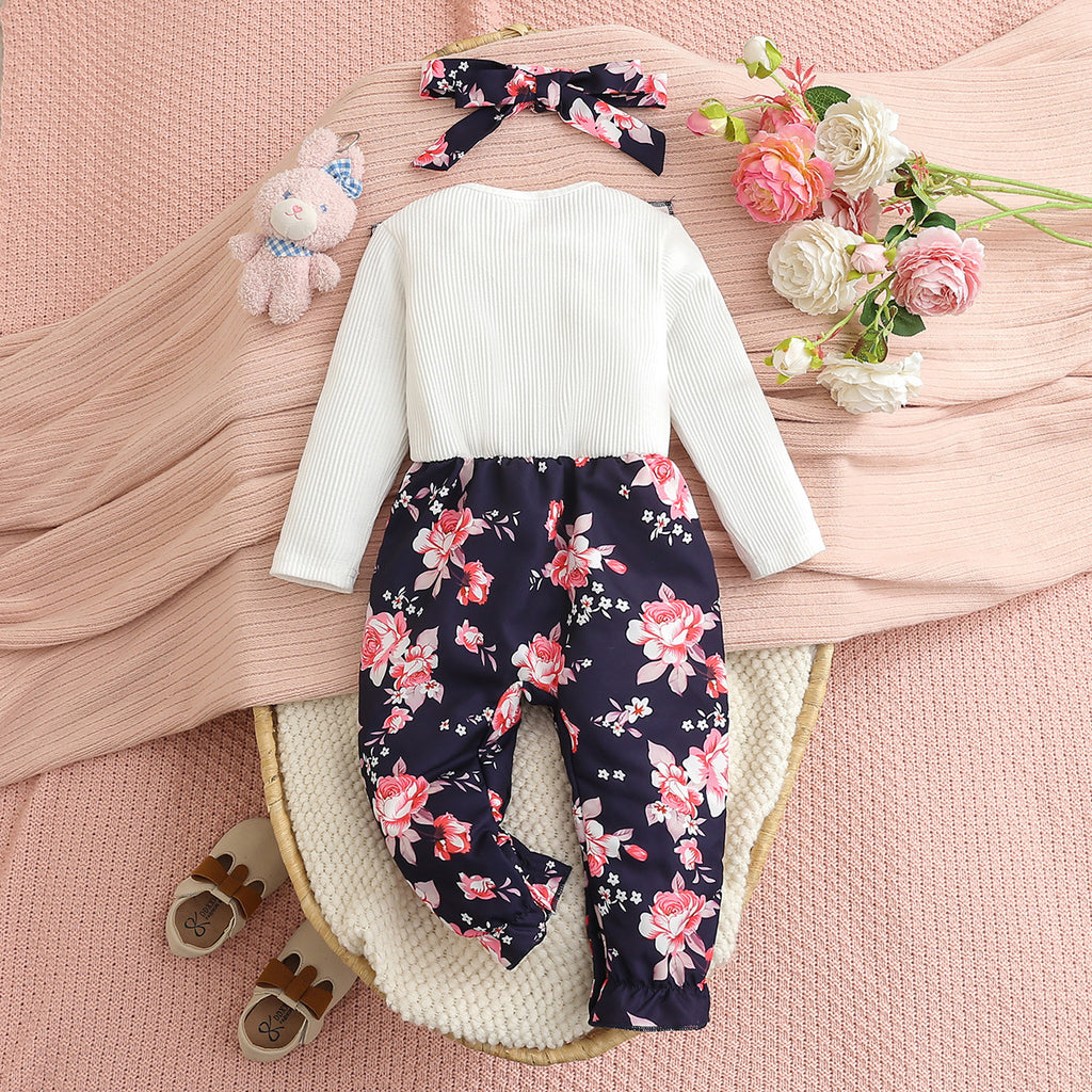 Sweet & Cute Autumn 2-Piece Baby Girls' Jumpsuit, Ages 0-6 Months | Color: White | Image 3