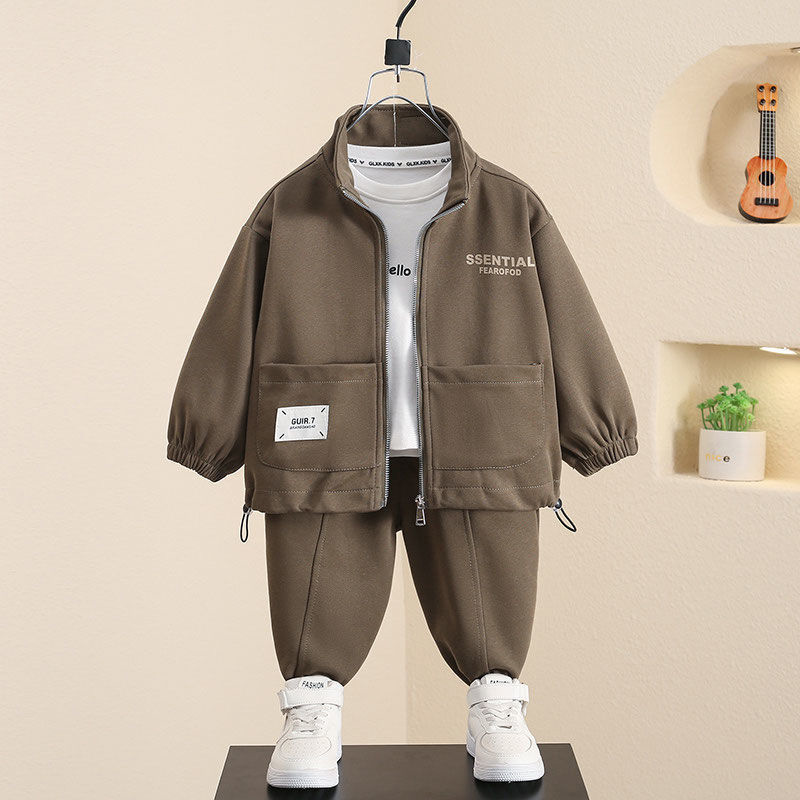 Modern Chic All-Season Trendy Autumn 2-Piece Boys' Pants Suit, Ages 2-9 | Color: Army Green | Image 3