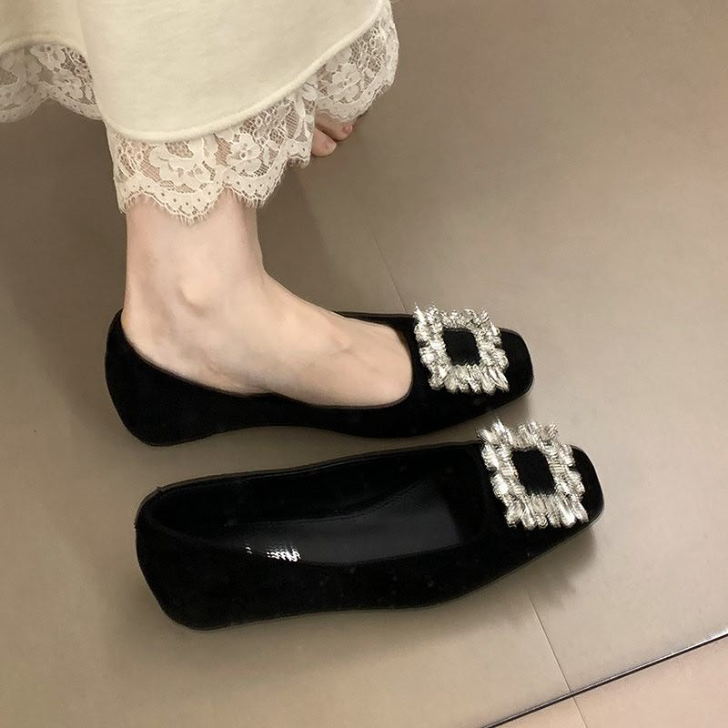 Modern Chic All-Season Suede/Oxford/Scrub Women's Flat Shoes | Color: Black | Image 1