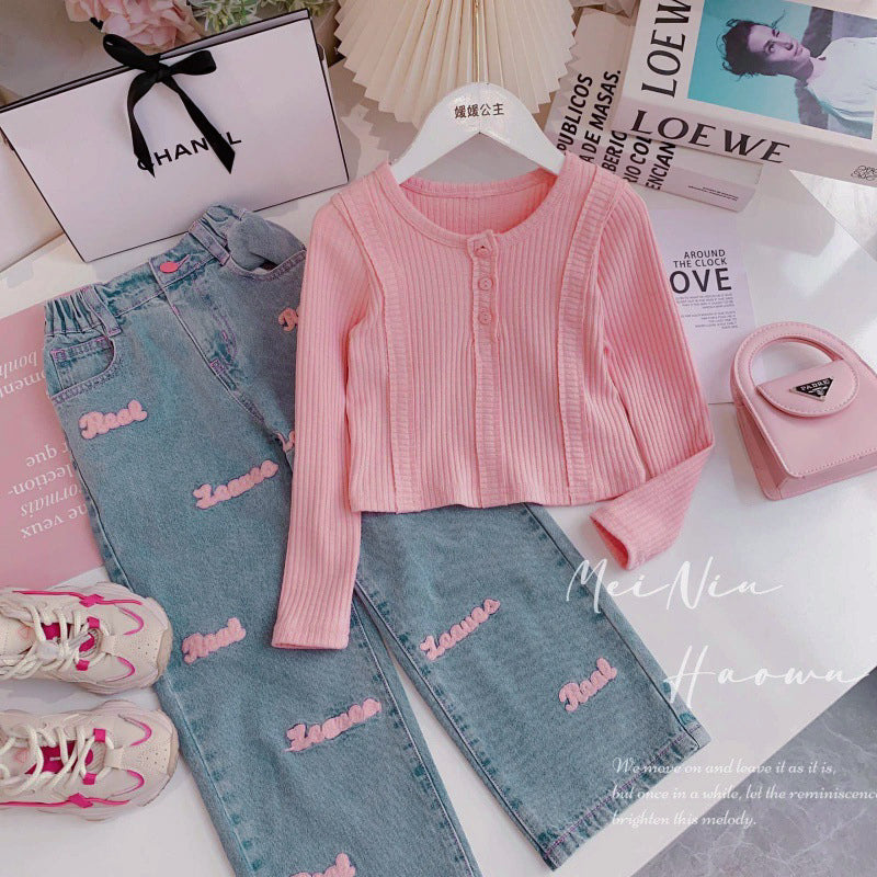 All-Season Sweet & Cute Autumn 2-Piece Girls' Pants Suit, Ages 2-9 | Color: Pink | Image 1