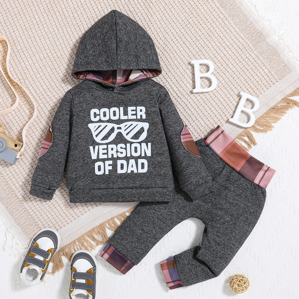 Trendy Autumn 2-Piece Unisex Baby Pants Suit, Ages 1-12 Months | Color: Grey | Image 1