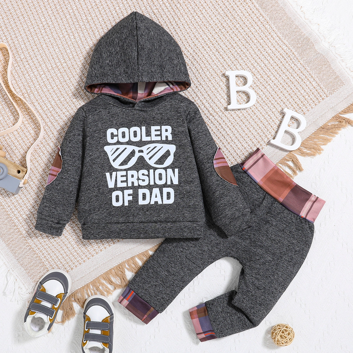 Trendy Autumn 2-Piece Unisex Baby Pants Suit, Ages 1-12 Months | Color: Grey | Image 1