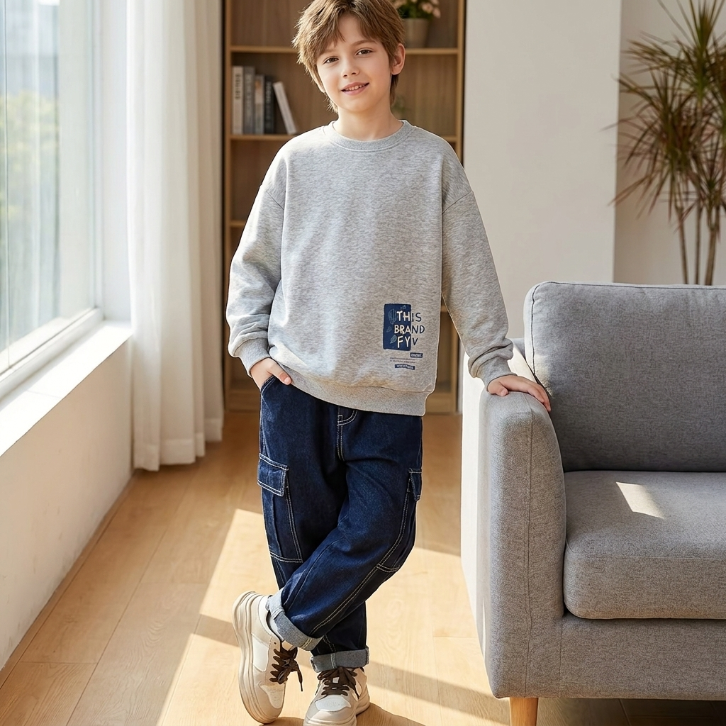 Minimalist Autumn Boys' Sweatshirt, Ages 2-13 | Color: Grey | Image 1