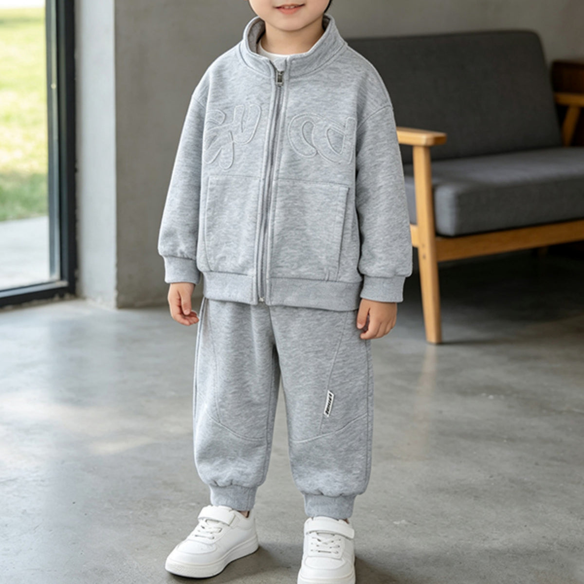 Modern Chic All-Season Casual Sporty Autumn 2-Piece Boys' Pants Suit, Ages 2-7 | Color: Grey | Image 1
