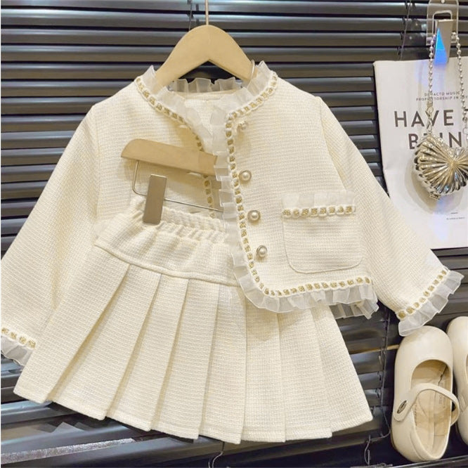 Elegant Autumn 2-Piece Girls' Dress Suit, Ages 2-9 | Color: White | Image 1