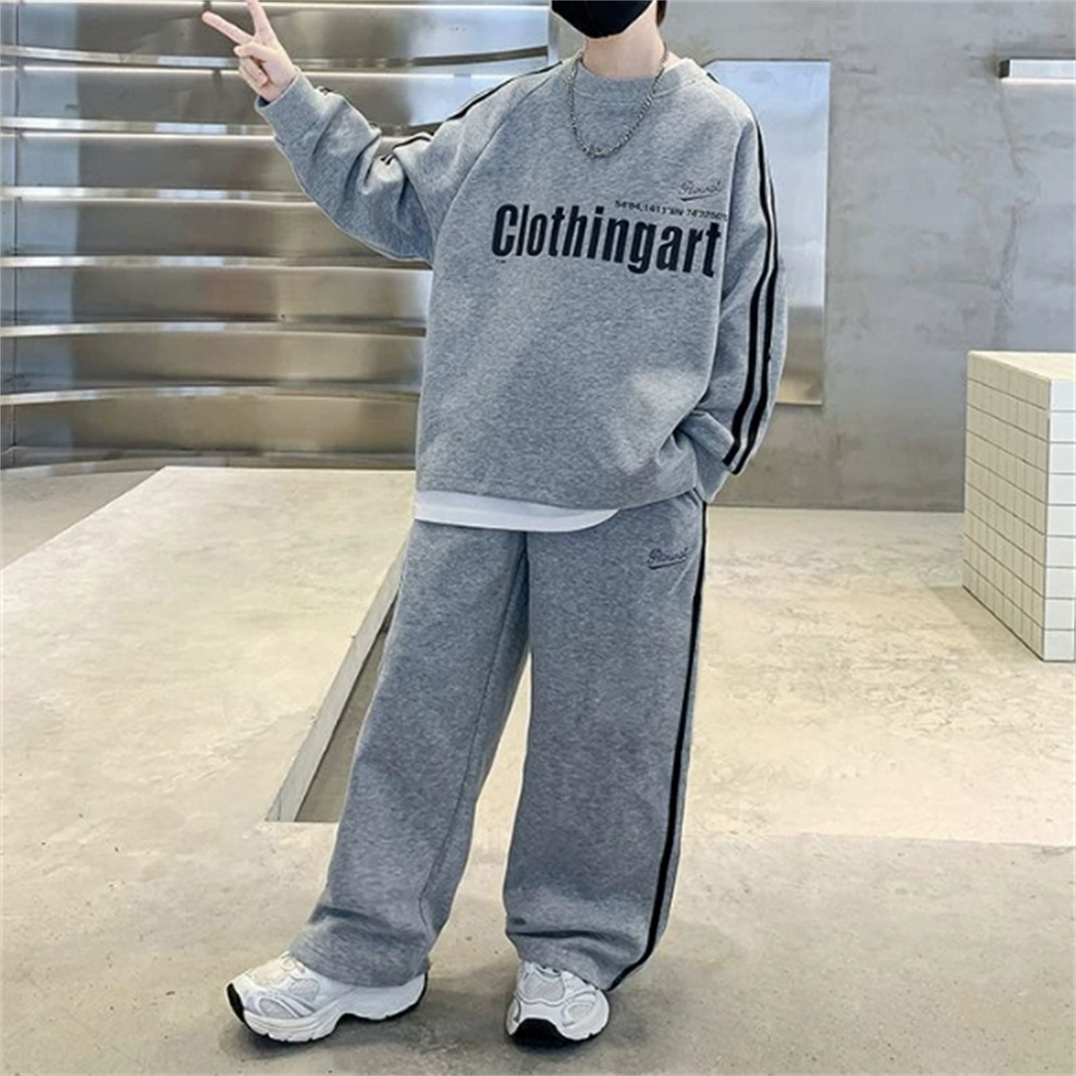 Modern Chic All-Season Casual Sporty Autumn 2-Piece Boys' Pants Suit, Ages 4-14 | Color: Grey | Image 1
