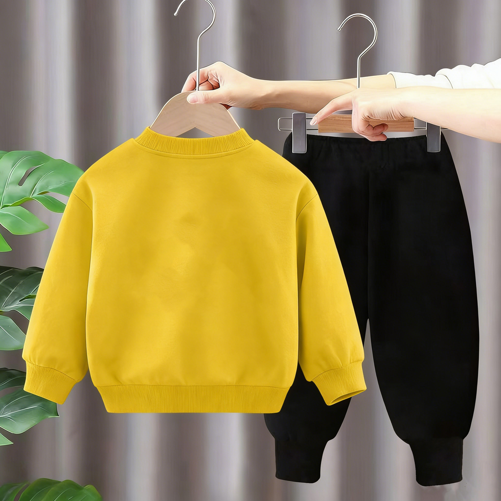 Modern Chic All-Season Minimalist Autumn 2-Piece Unisex Kids' Pants Suit, Ages 2-9 | Color: Yellow | Image 3