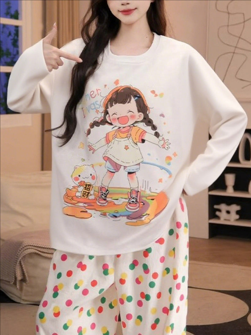Sweet Feminine All-Season 2 Pcs Women 's Long Sleeve Sleep Set | Color: Style 2 | Image 1
