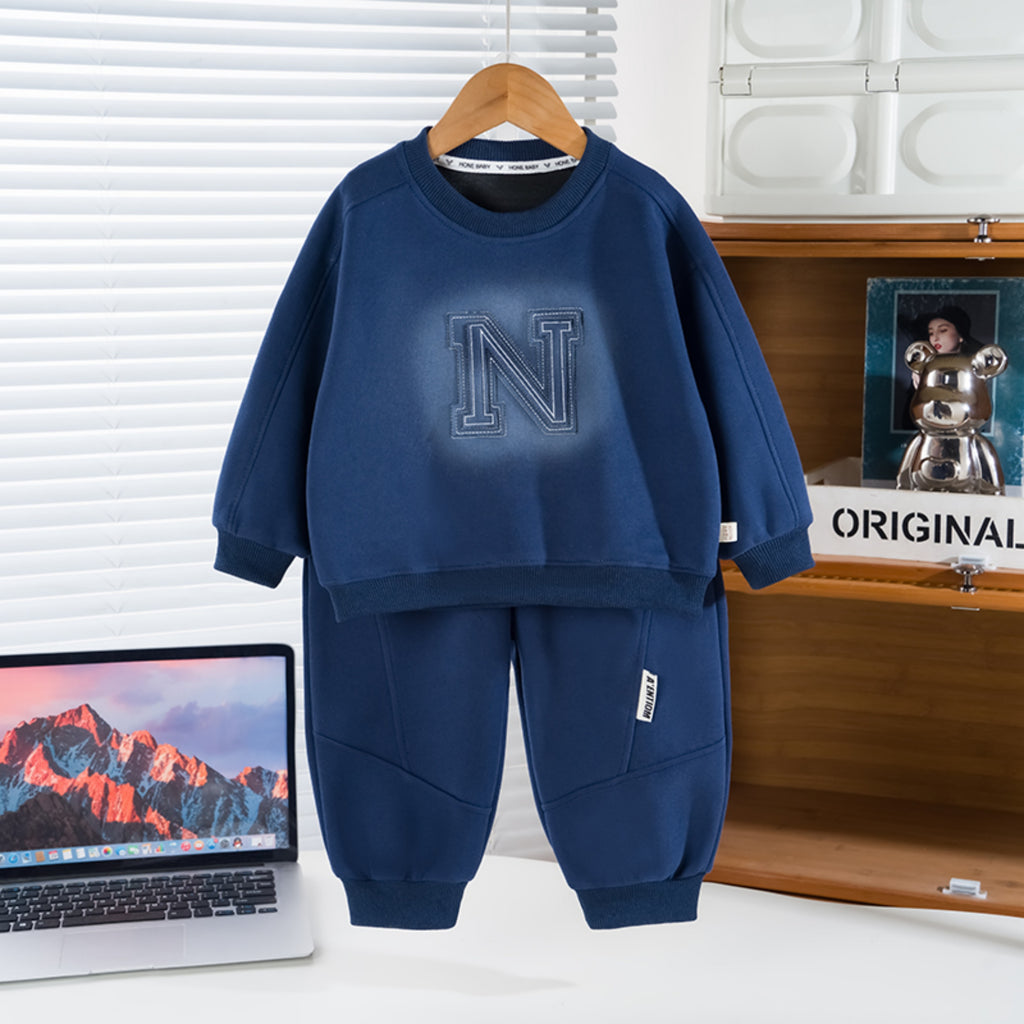 Modern Chic All-Season Casual Sporty Autumn 2-Piece Boys' Pants Suit, Ages 2-7 | Color: Blue | Image 3