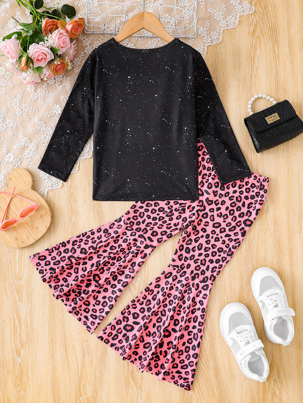 Trendy Autumn 2-Piece Girls' Pants Suit, Ages 2-7 | Color: Black | Image 3