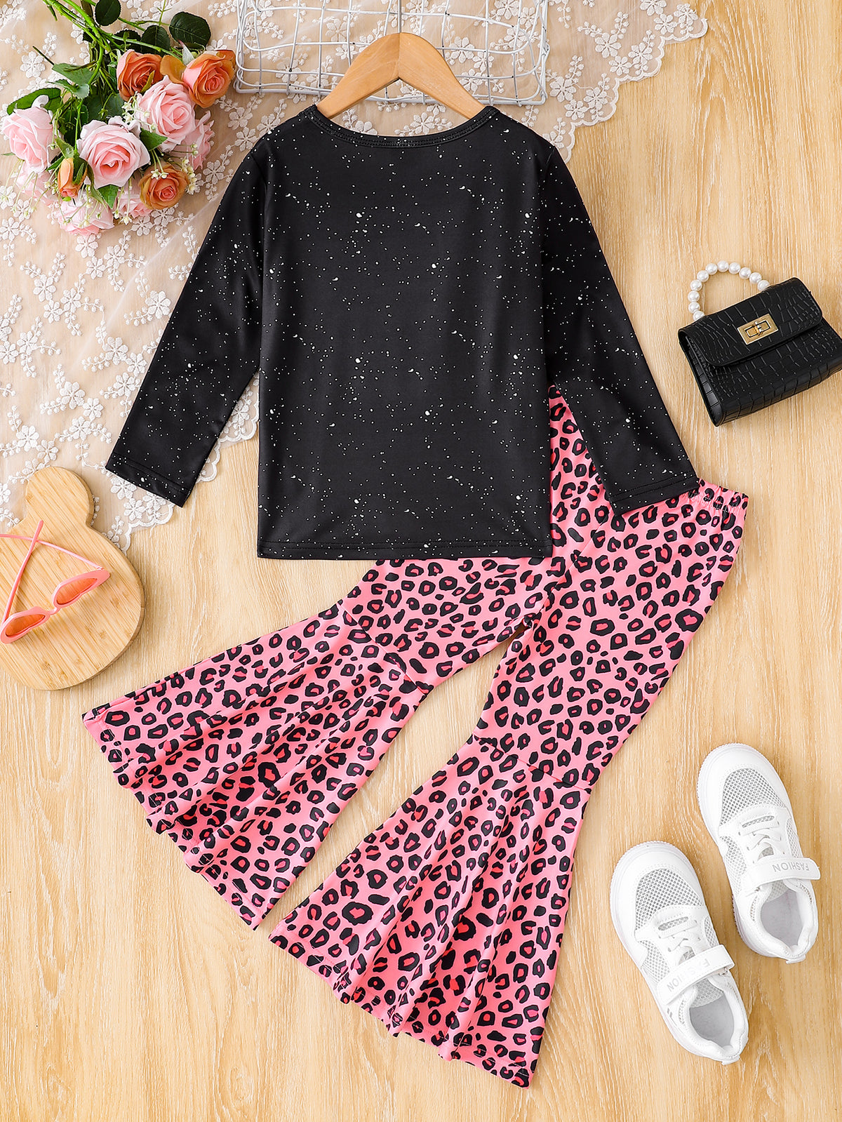 Trendy Autumn 2-Piece Girls' Pants Suit, Ages 2-7 | Color: Black | Image 3