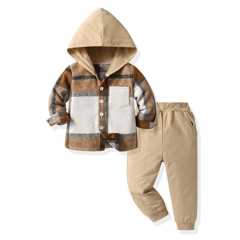 Trendy Autumn 2-Piece Unisex Kids' Pants Suit, Ages 2-7 | Color: Camel | Image 1