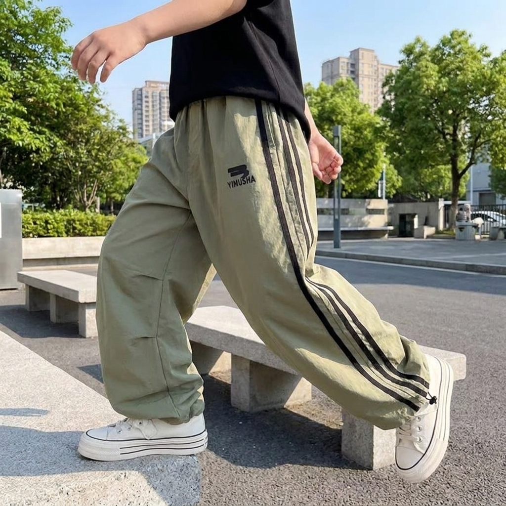 Modern Chic All-Season Casual Sporty Autumn Boys' Casual Pants, Ages 4-14 | Color: Green | Image 2