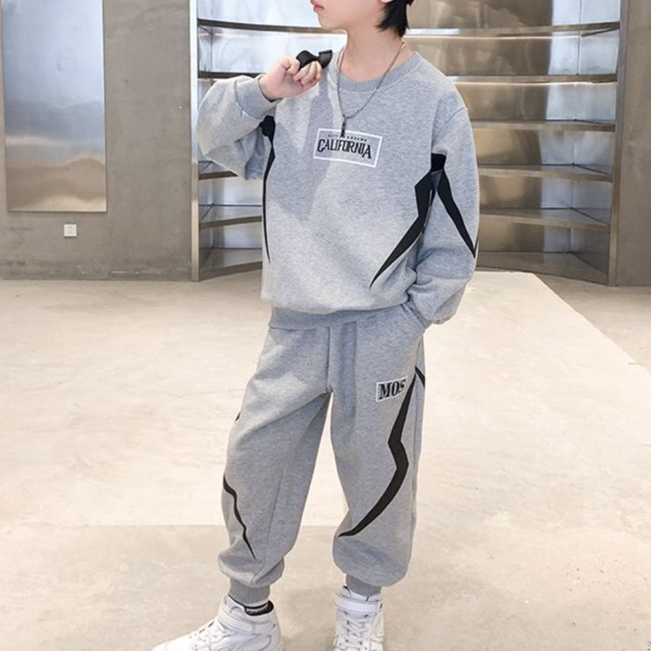Casual Sporty Autumn 2-Piece Boys' Pants Suit, Ages 4-13 | Color: Grey | Image 1