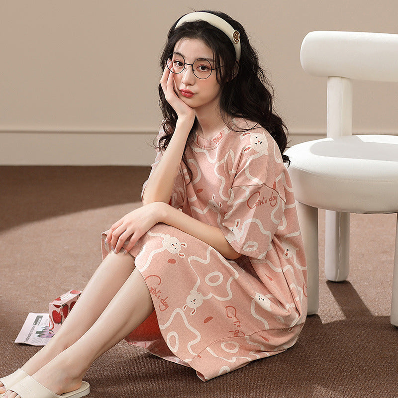 Modern Chic All-Season Sweet Feminine Summer Women 's Short  Sleeve Sleep Dress | Color: Style 2 | Image 1