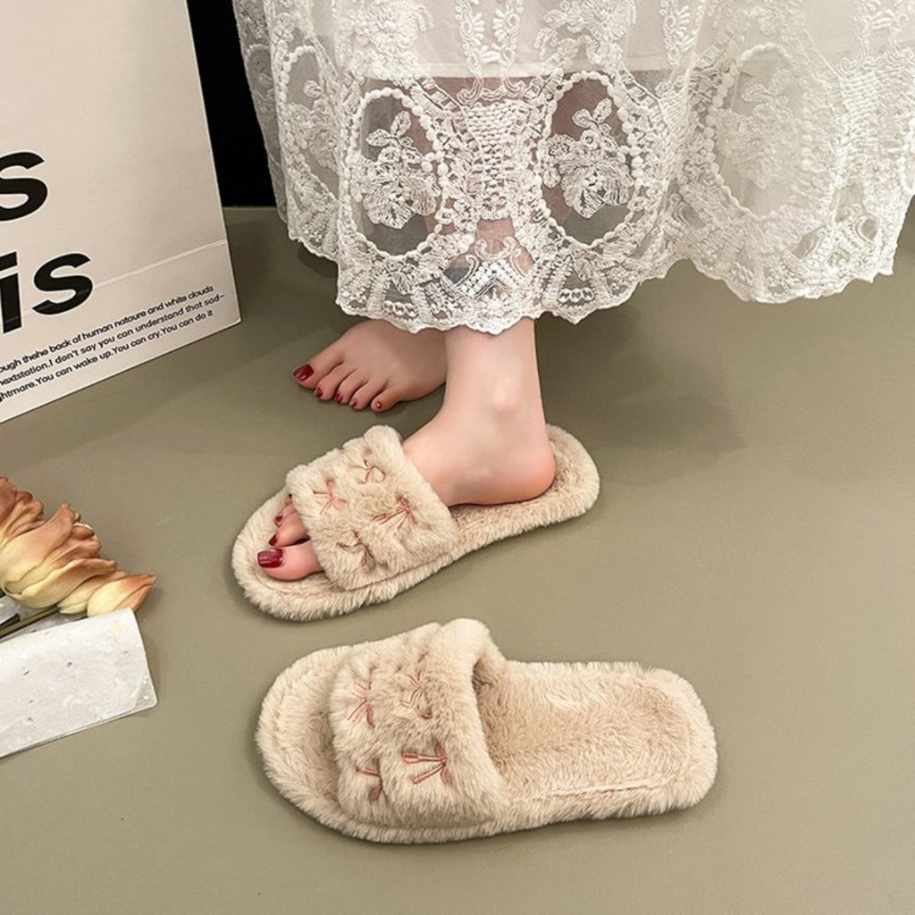 Modern Chic All-Season Cloth / Textile Women's Home Slippers | Color: Khaki | Image 1