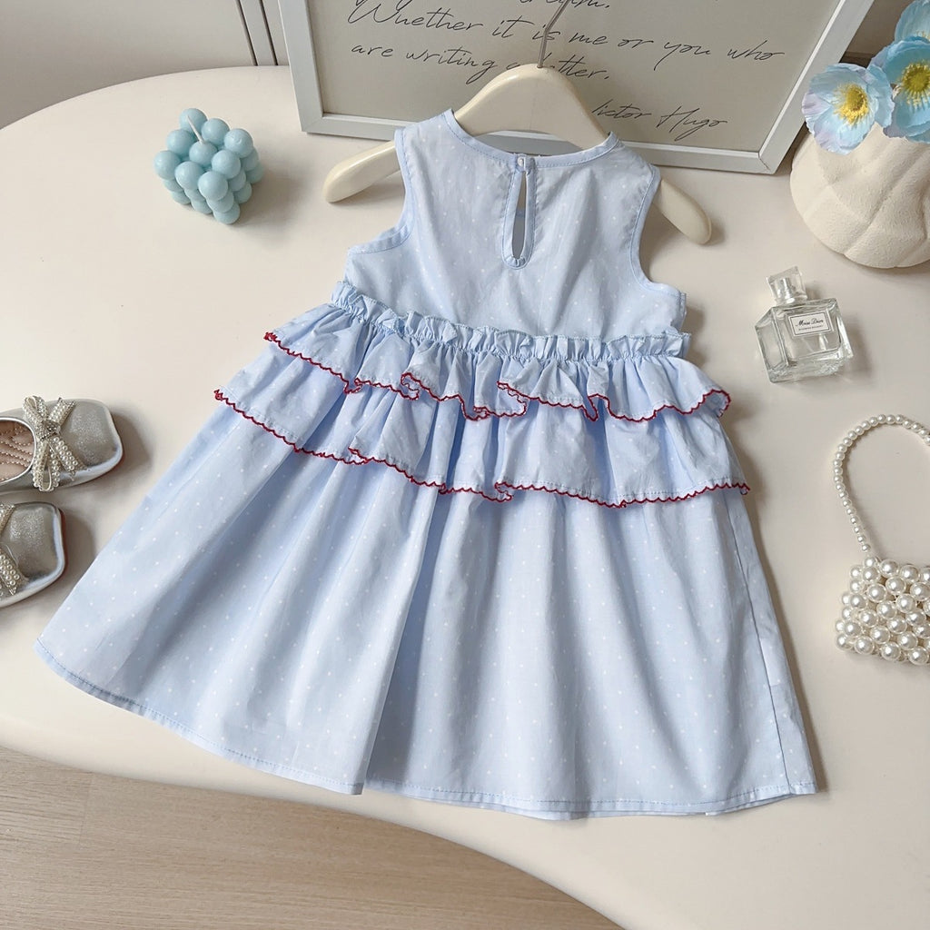 All-Season Sweet & Cute Summer Girls' A-Line Dress, Ages 2-9 | Color: Blue | Image 3