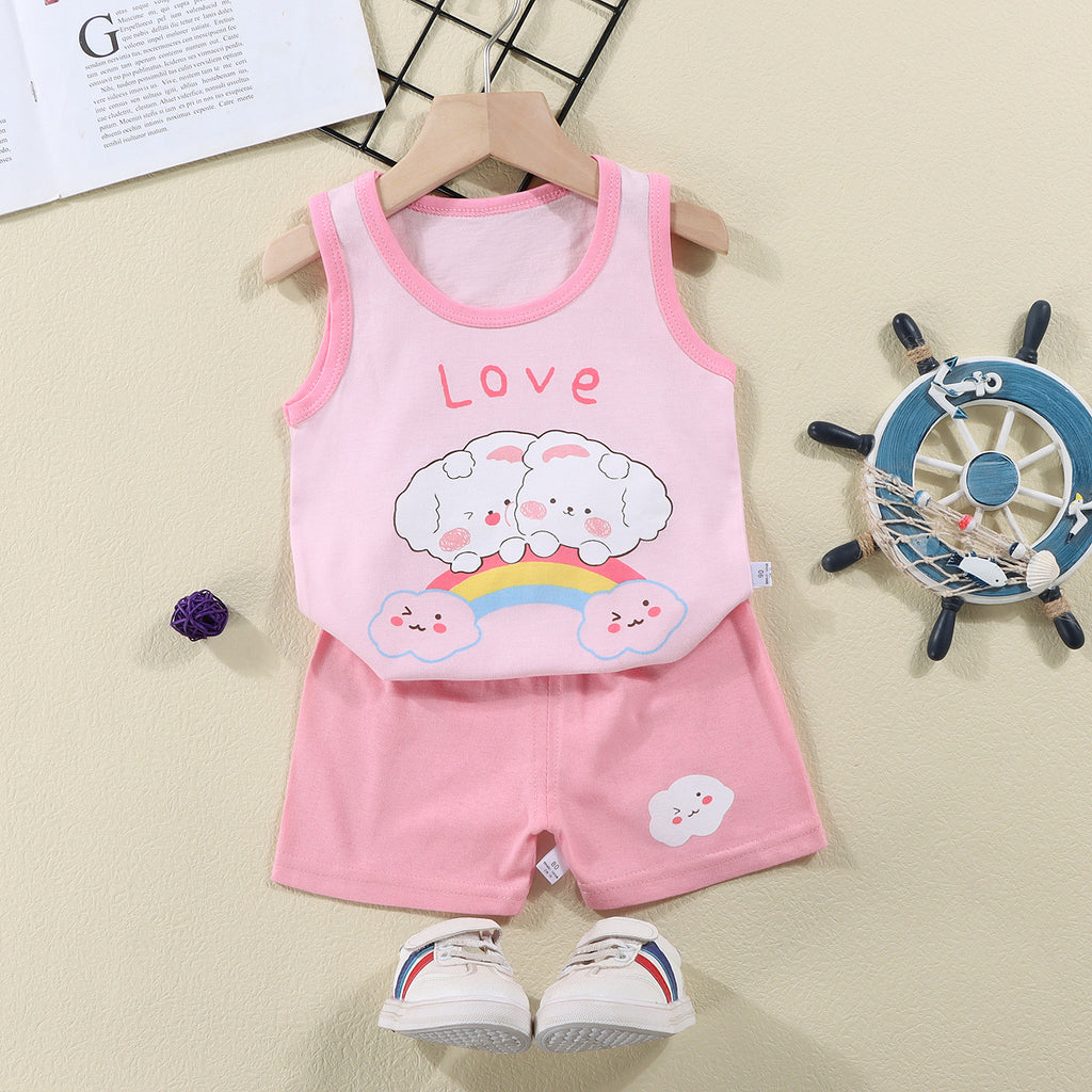 Casual Sporty Summer 2-Piece Unisex Baby Pants Suit, Ages 1-24 Months | Color: Pink | Image 1