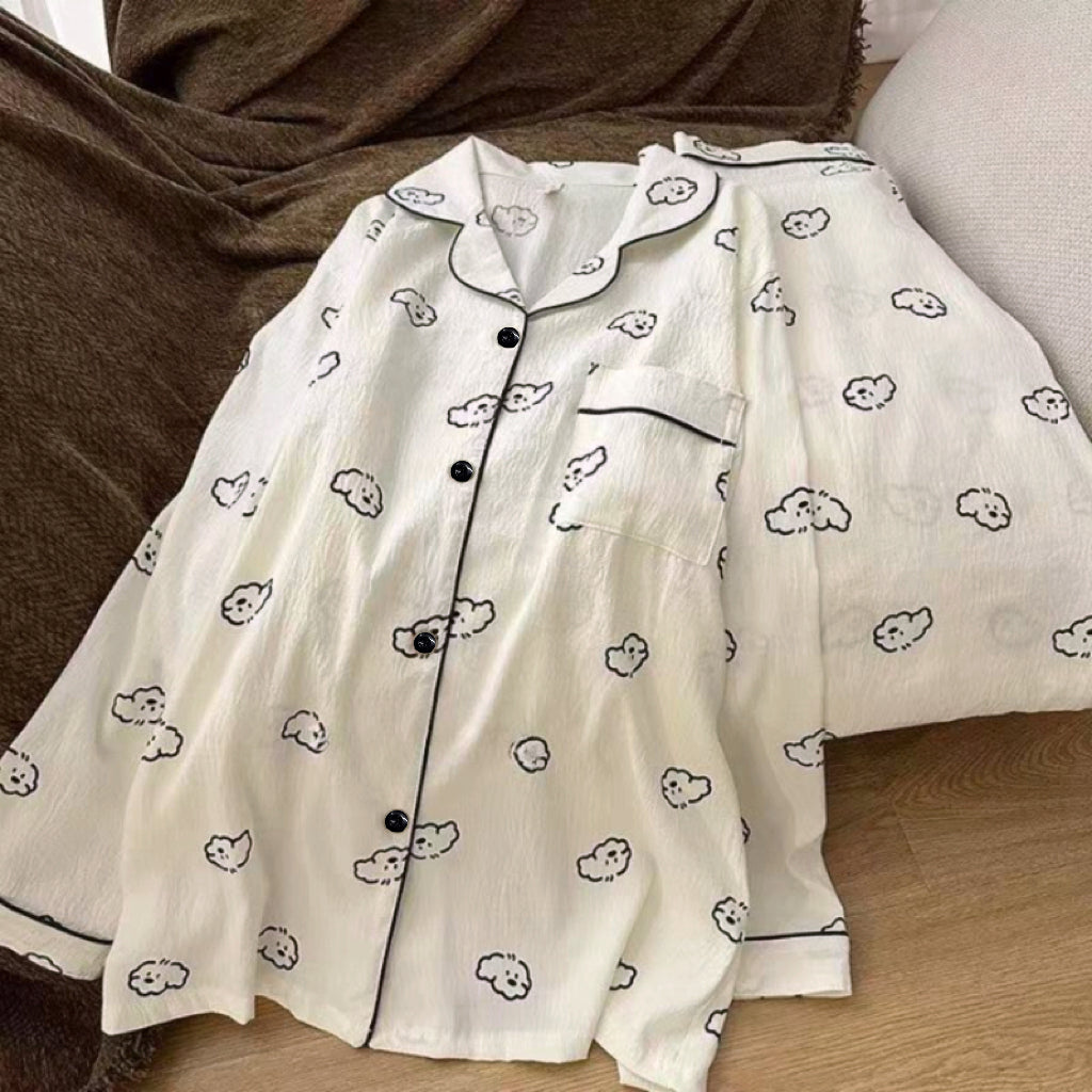 Sweet & Cute All-Season 2 Pcs Women 's Long Sleeve Sleep Set | Color: White | Image 1