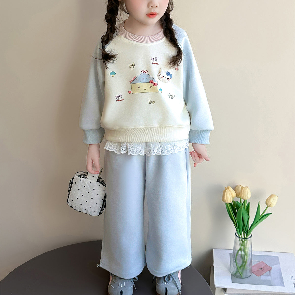 Sweet & Cute Autumn 2-Piece Girls' Pants Suit, Ages 2-9 | Color: Blue | Image 1