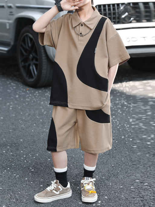 Casual Sporty Summer 2-Piece Boys' Pants Suit, Ages 4-14 | Color: Coffee | Image 2