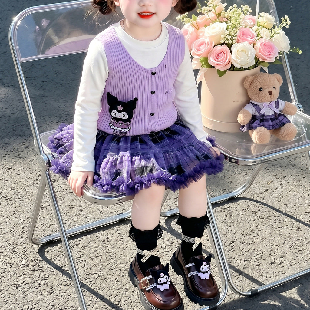 Trendy Autumn 3-Piece Girls' Dress Suit, Ages 2-9 | Color: Purple | Image 3