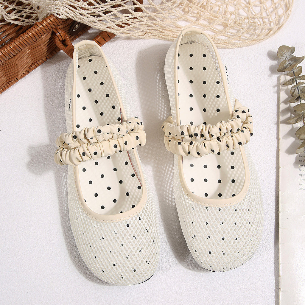 Modern Chic All-Season Lace/Mesh Women's Flat Shoes | Color: Beige | Image 3