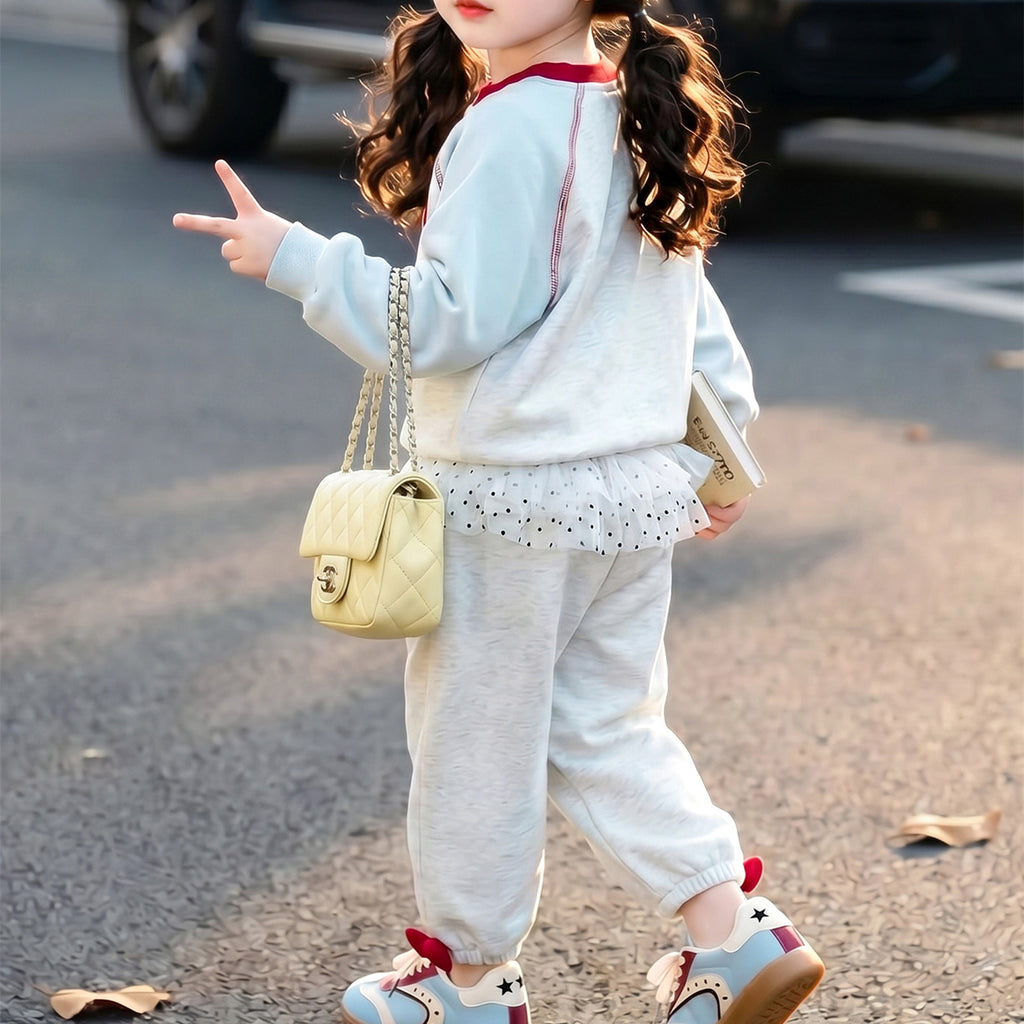 Modern Chic All-Season Casual Sporty Autumn 2-Piece Girls' Pants Suit, Ages 2-9 | Color: Blue | Image 3