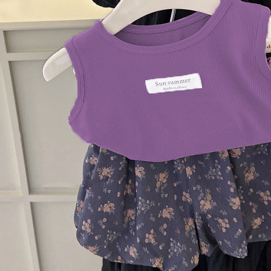 Minimalist Summer 2-Piece Girls' Pants Suit, Ages 2-7 | Color: Purple | Image 1