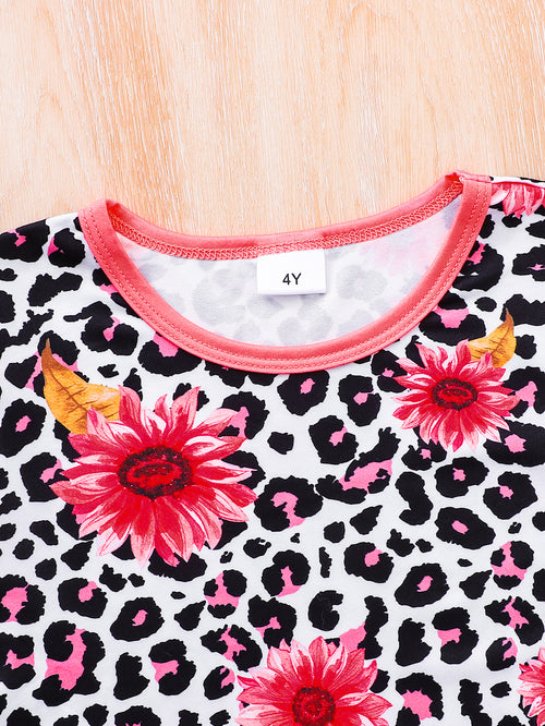 Casual Sporty Autumn 2-Piece Girls' Pants Suit, Ages 2-7 | Color: Black&Rose | Image 2