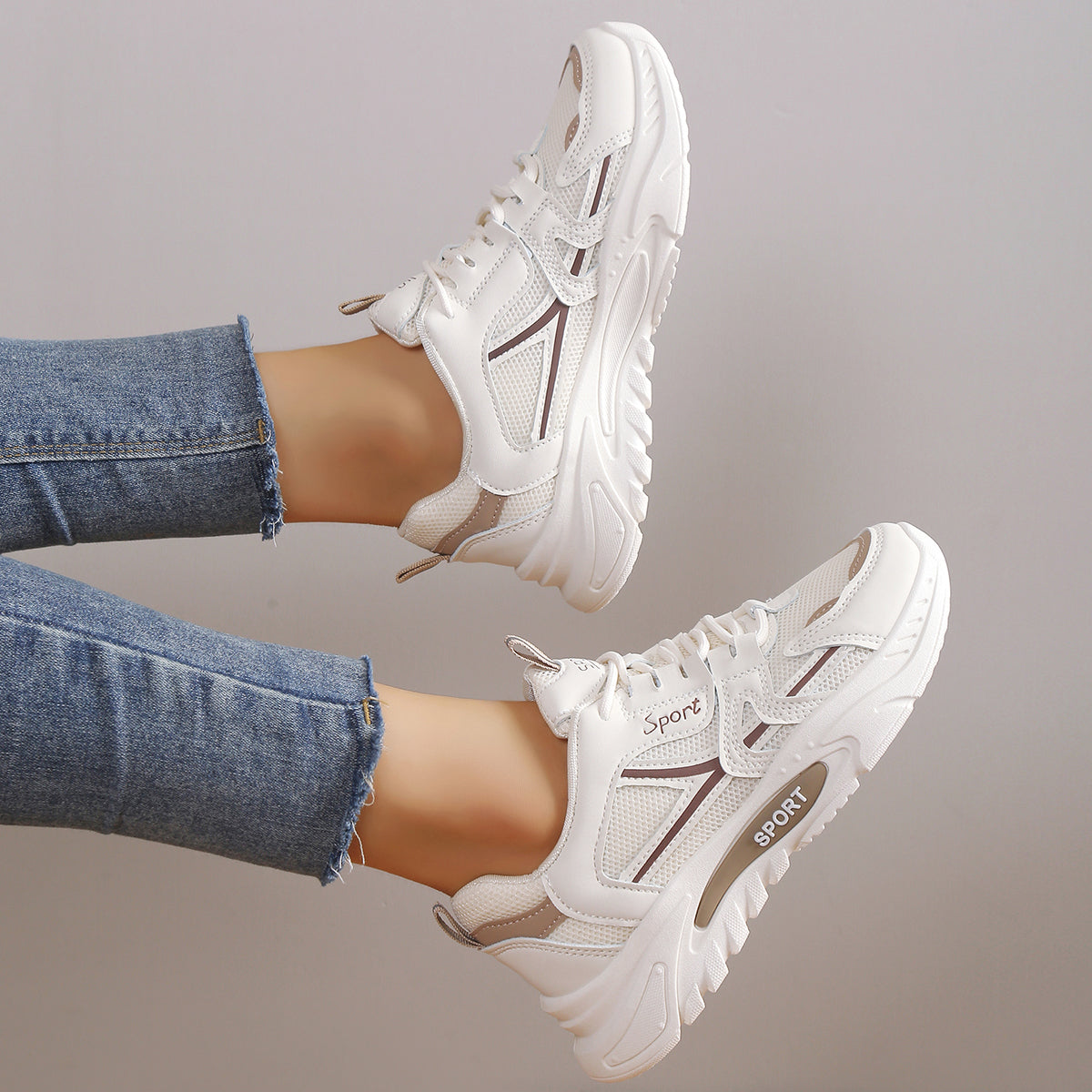 Modern Chic All-Season PU/Artificial Leather/Microfiber Leather Women's Fashion Sneaker | Color: Beige | Image 3