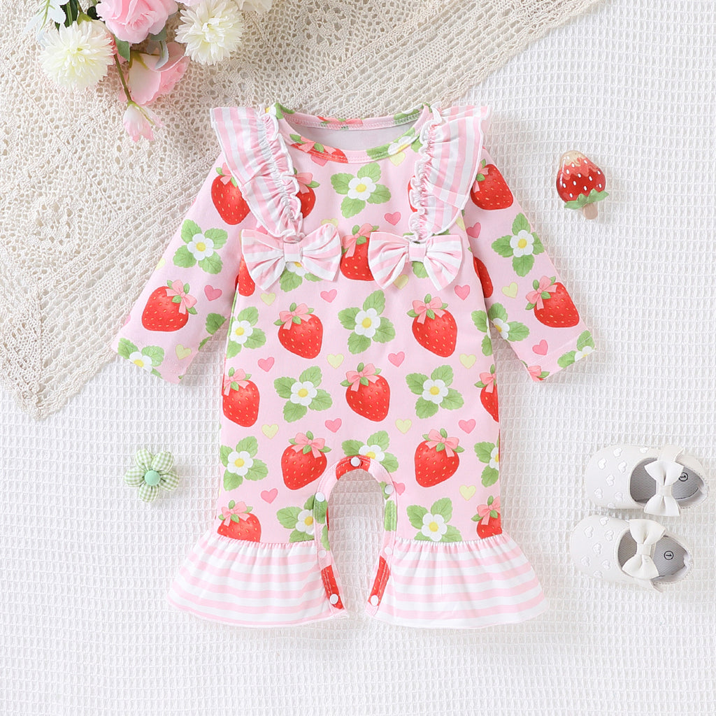 Sweet & Cute Autumn Baby Girls' Jumpsuit, Ages 0-6 Months | Color: Deep Pink | Image 1