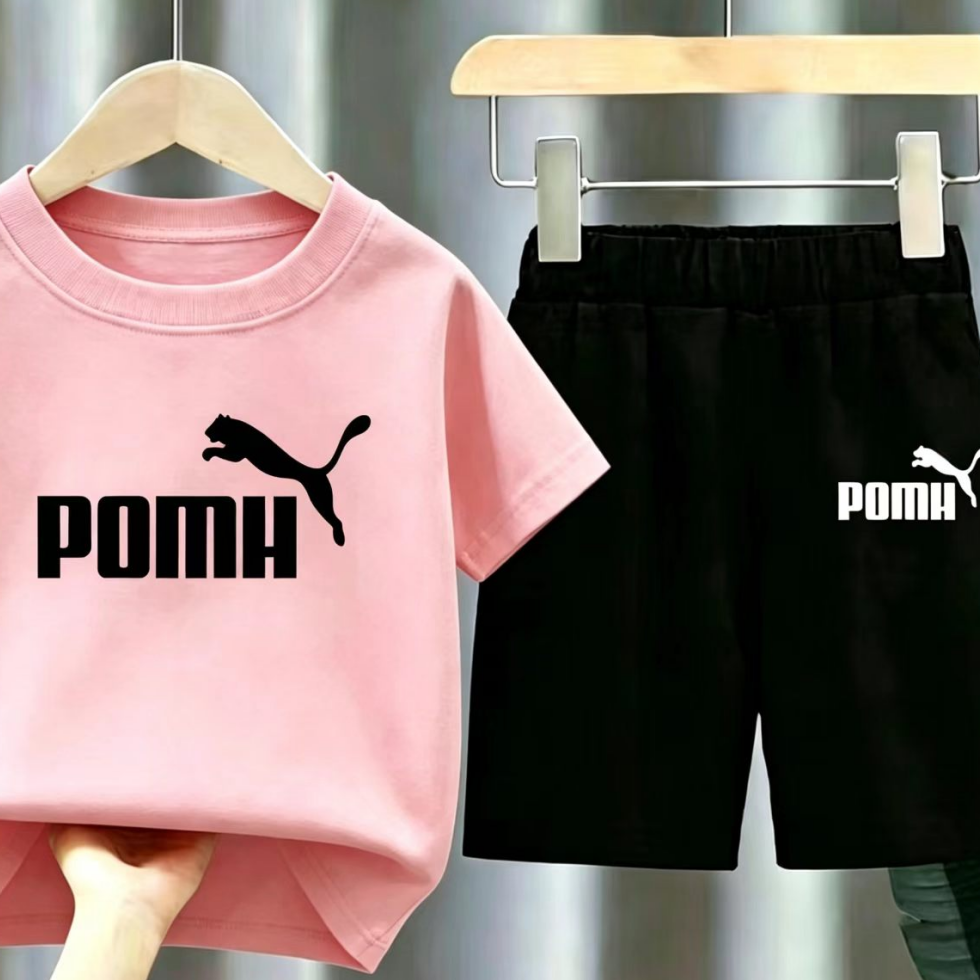 Modern Chic All-Season Casual Sporty Summer 2-Piece Unisex Kids' Pants Suit, Ages 2-13 | Color: Pink | Image 1