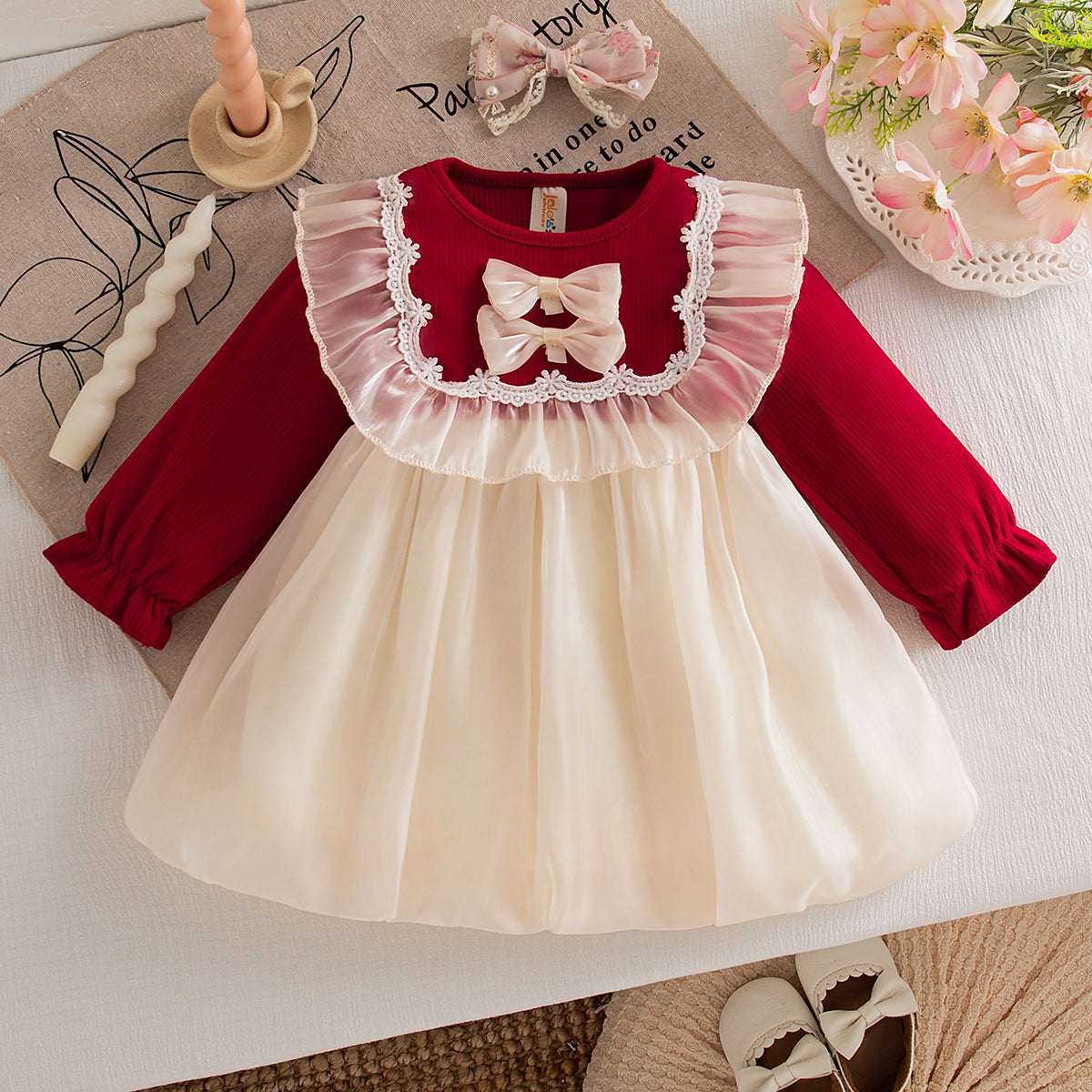 Sweet & Cute Autumn Baby Girls' Dress, Ages 6-24 Months | Color: Red | Image 1