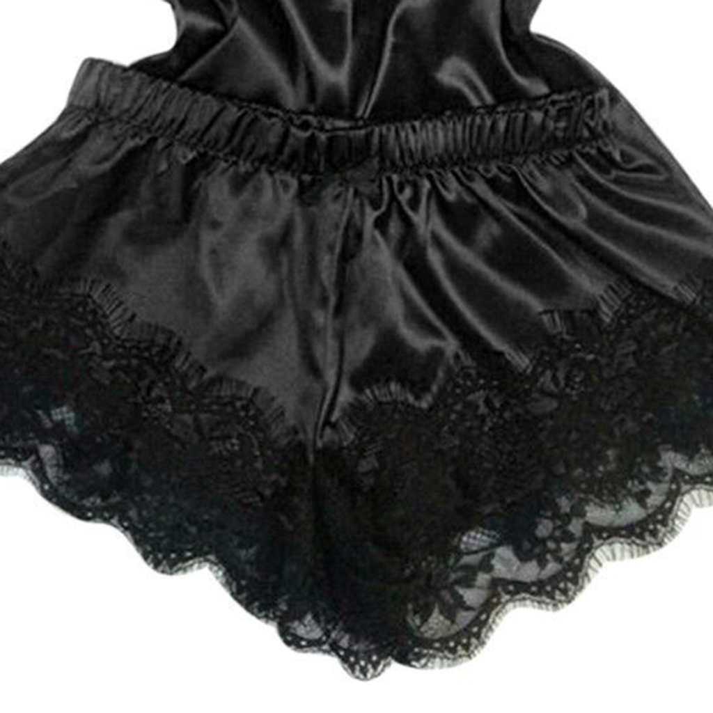 Minimalist Summer 2 Pcs Women 's Sleeveless Night Set | Color: Black | Image 3